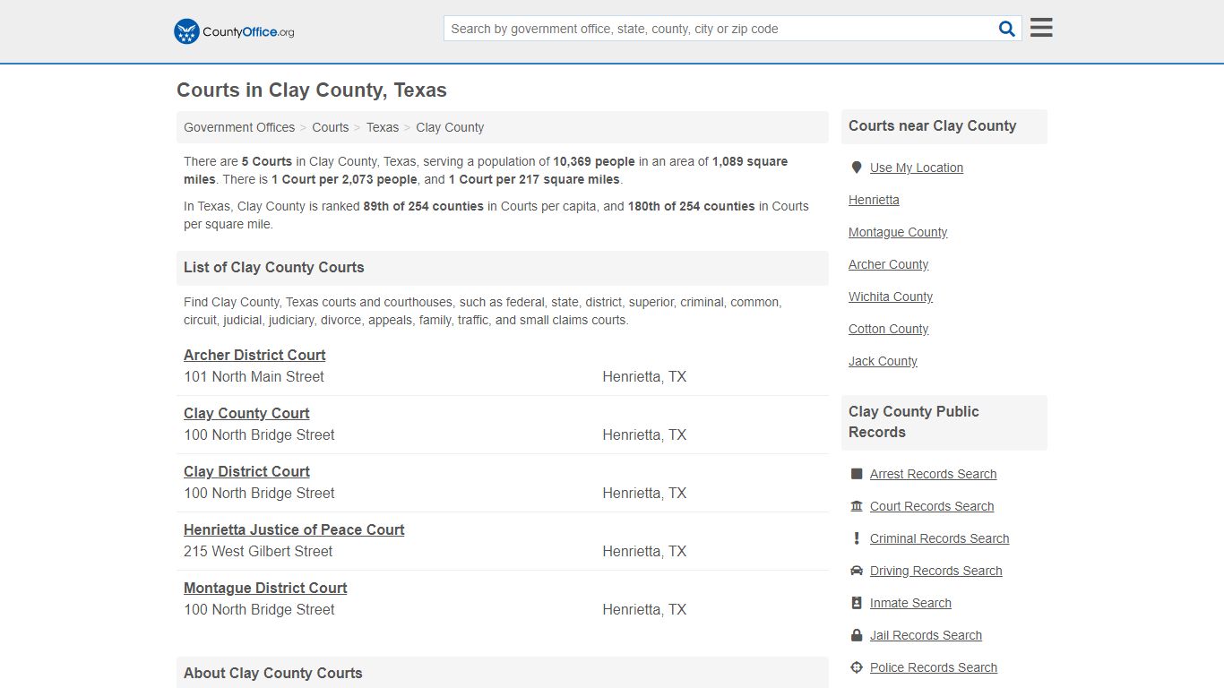 Courts - Clay County, TX (Court Records & Calendars)